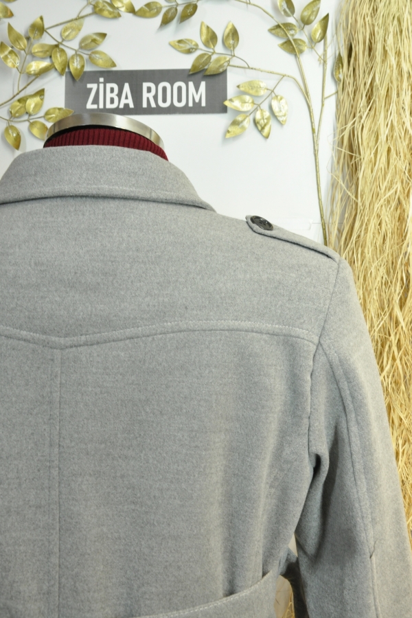 102211 Gri Kuşaklı Kaşe Kaban