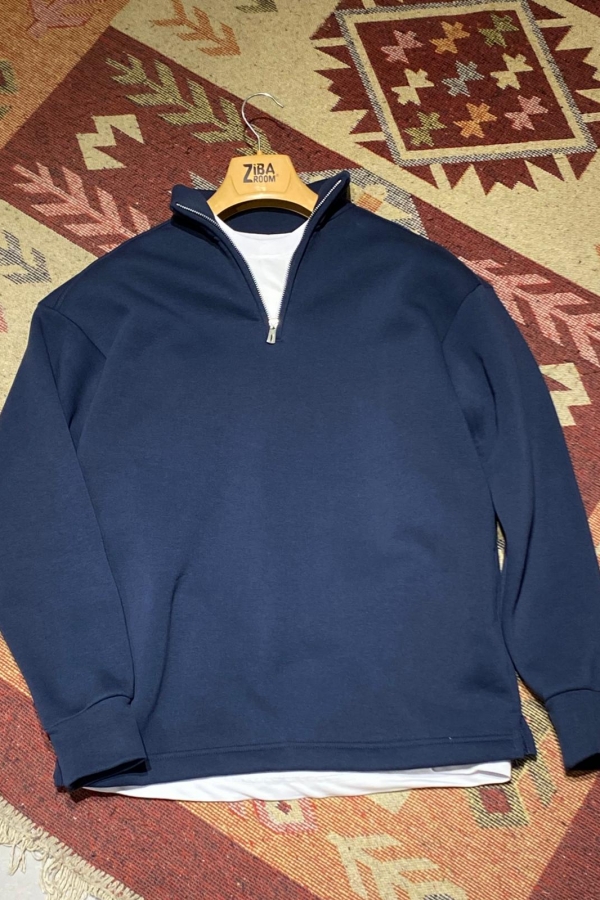 Yarım Fermuarlı Boğazlı 3 İplik Kazak